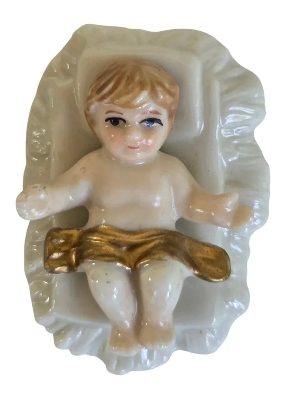 Vintage JAPAN Porcelain Nativity Set 9 pc Hand Painted White & Gold 1990's